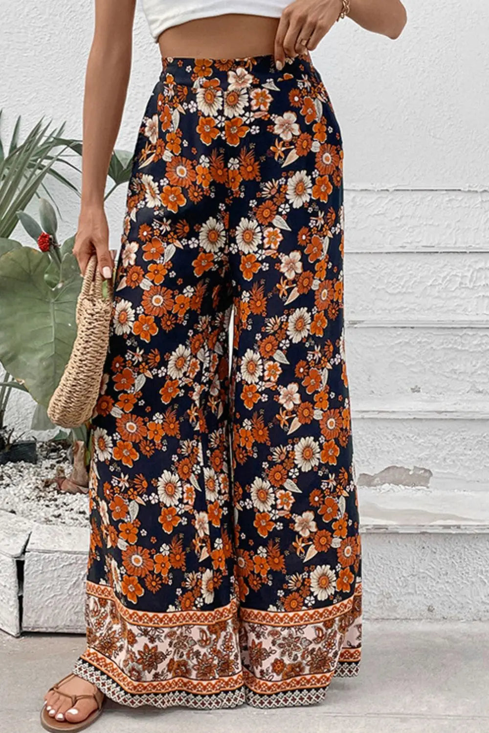 Floral Wide Leg Pants with Pockets - GlossiChic Collection