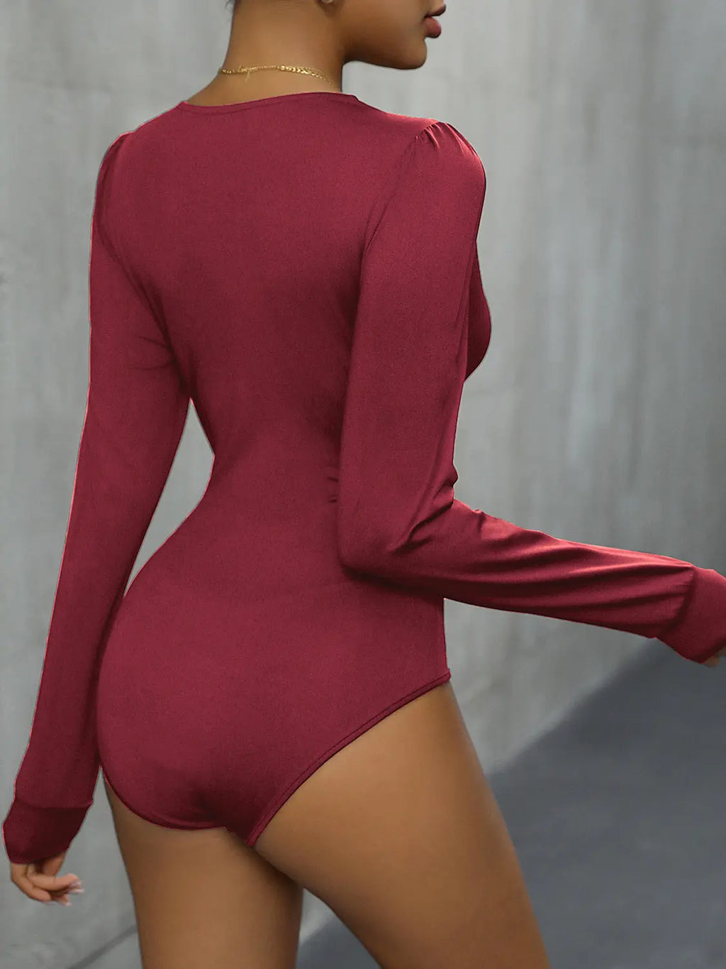 Lace Detail Plunge Long Sleeve Bodysuit - GlossiChic Collection Black / S GlossiChic Collection Bodysuits