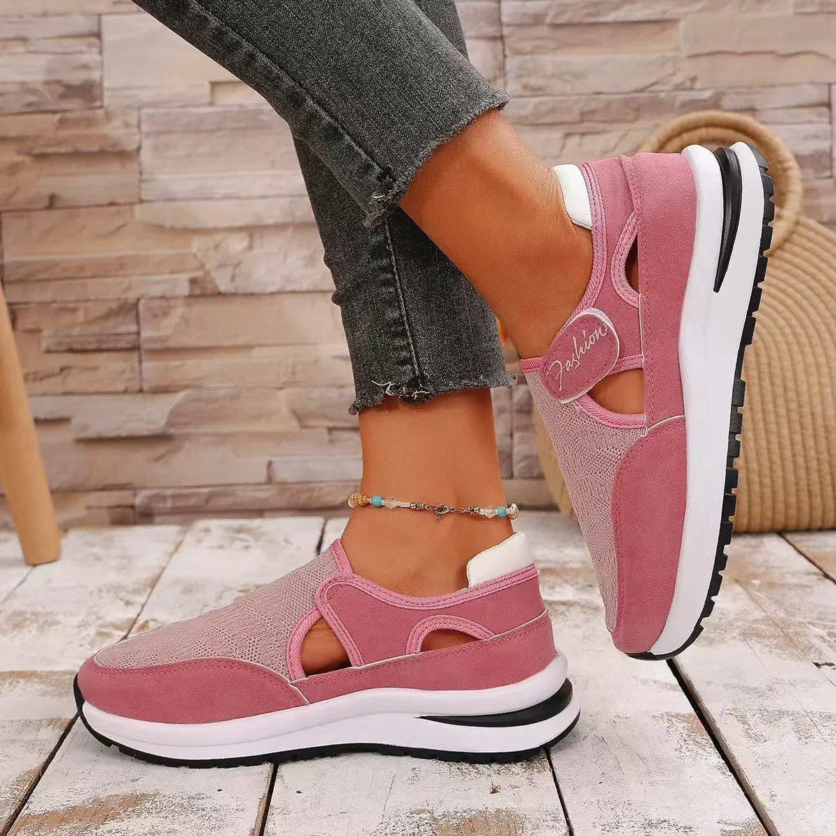 Mesh Round Toe Platform Sneakers Trendsi