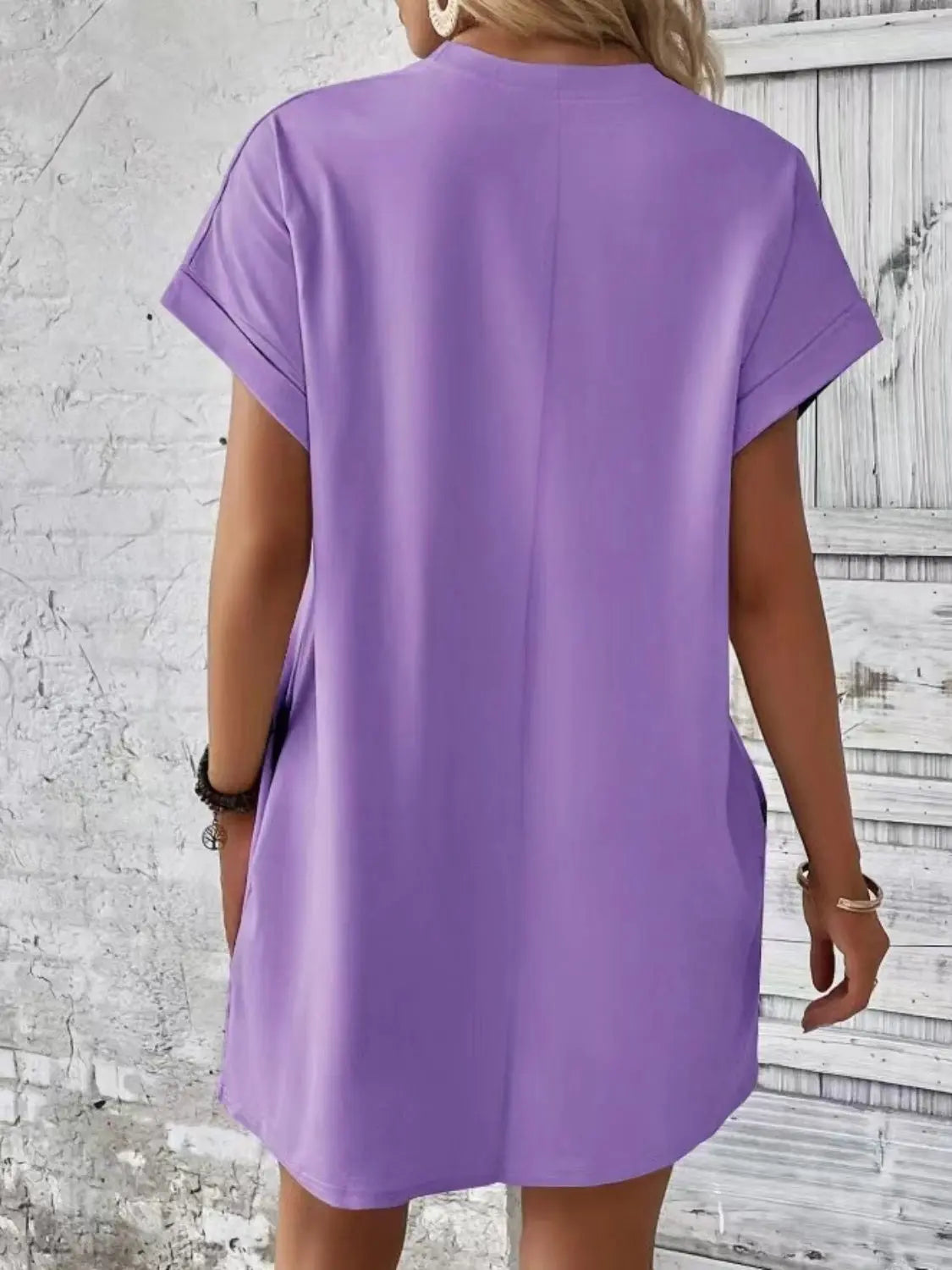 Pocketed Round Neck Short Sleeve Dress Trendsi