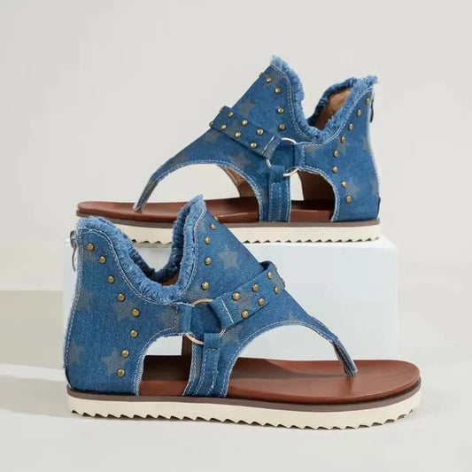 Studded Raw Hem Flat Sandals Trendsi