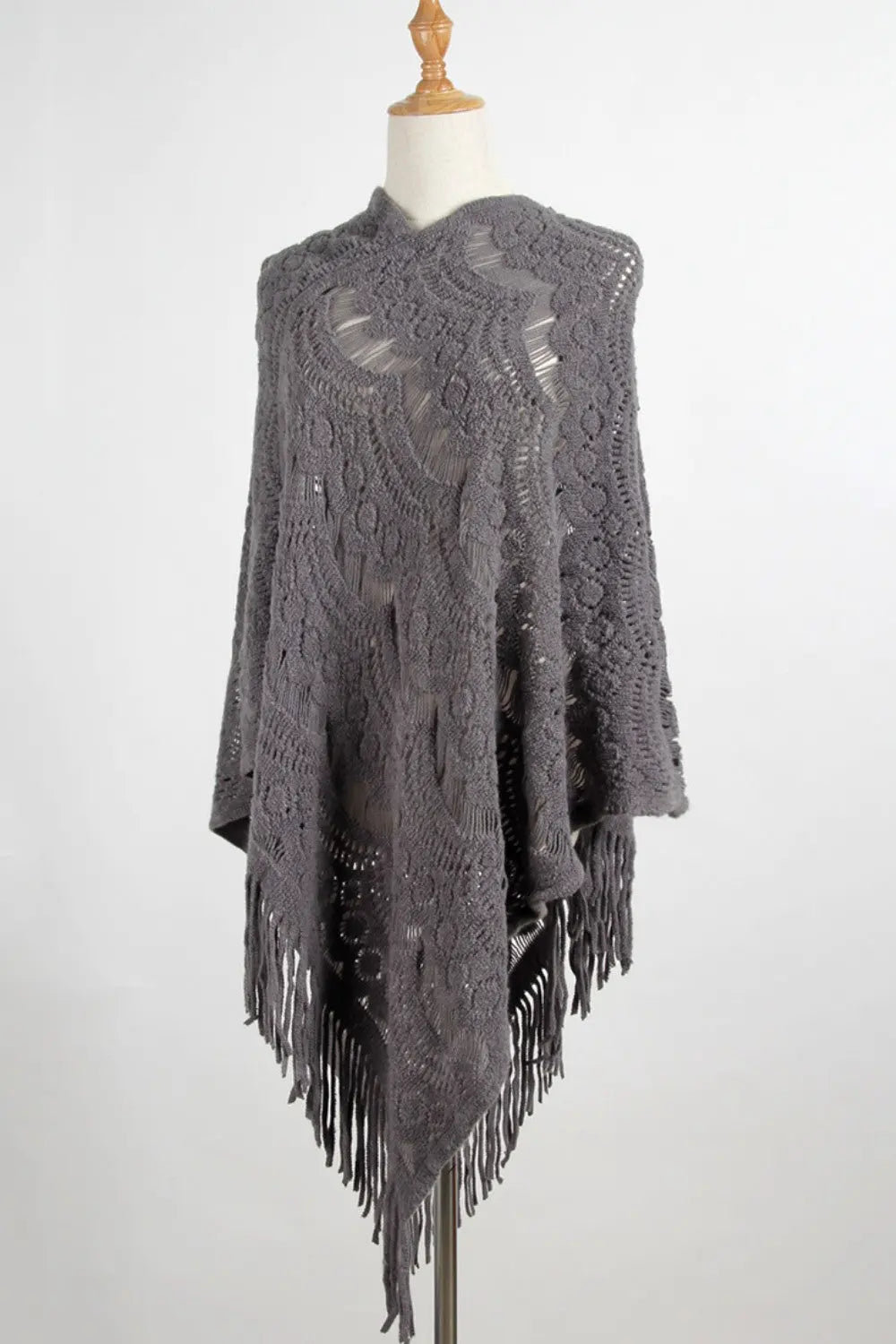 Fringe Openwork Surplice Cape Sleeve Poncho Trendsi