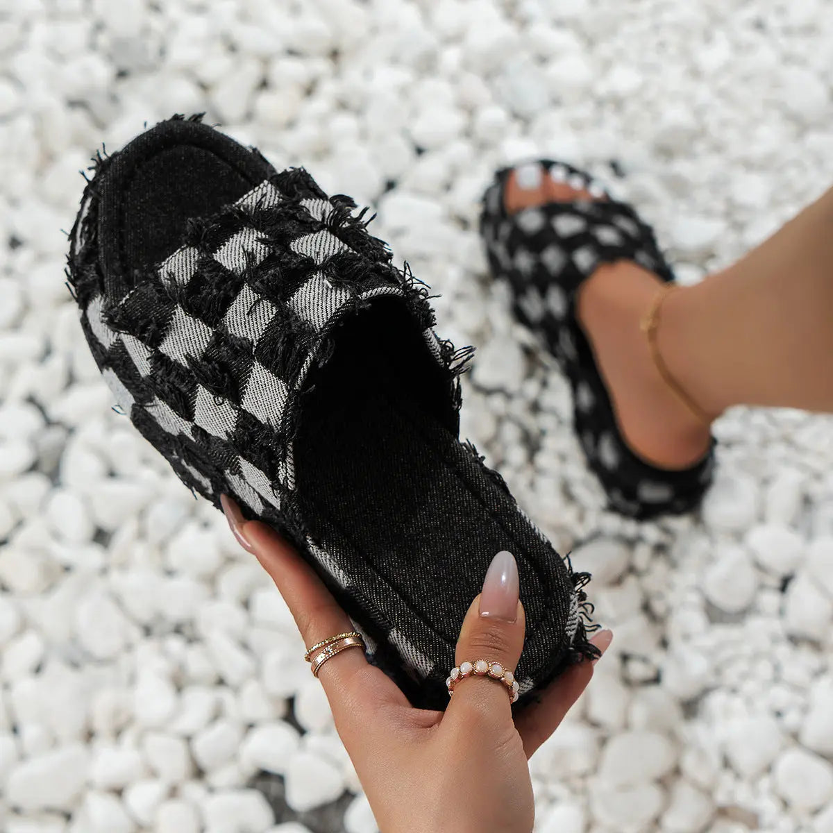 Plaid PU Leather Platform Sandals Trendsi