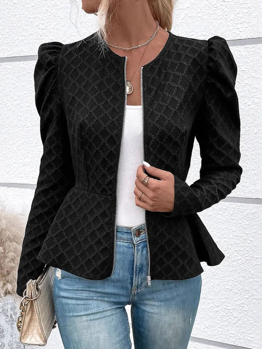 Zip Up Puff Sleeve Jacket Trendsi