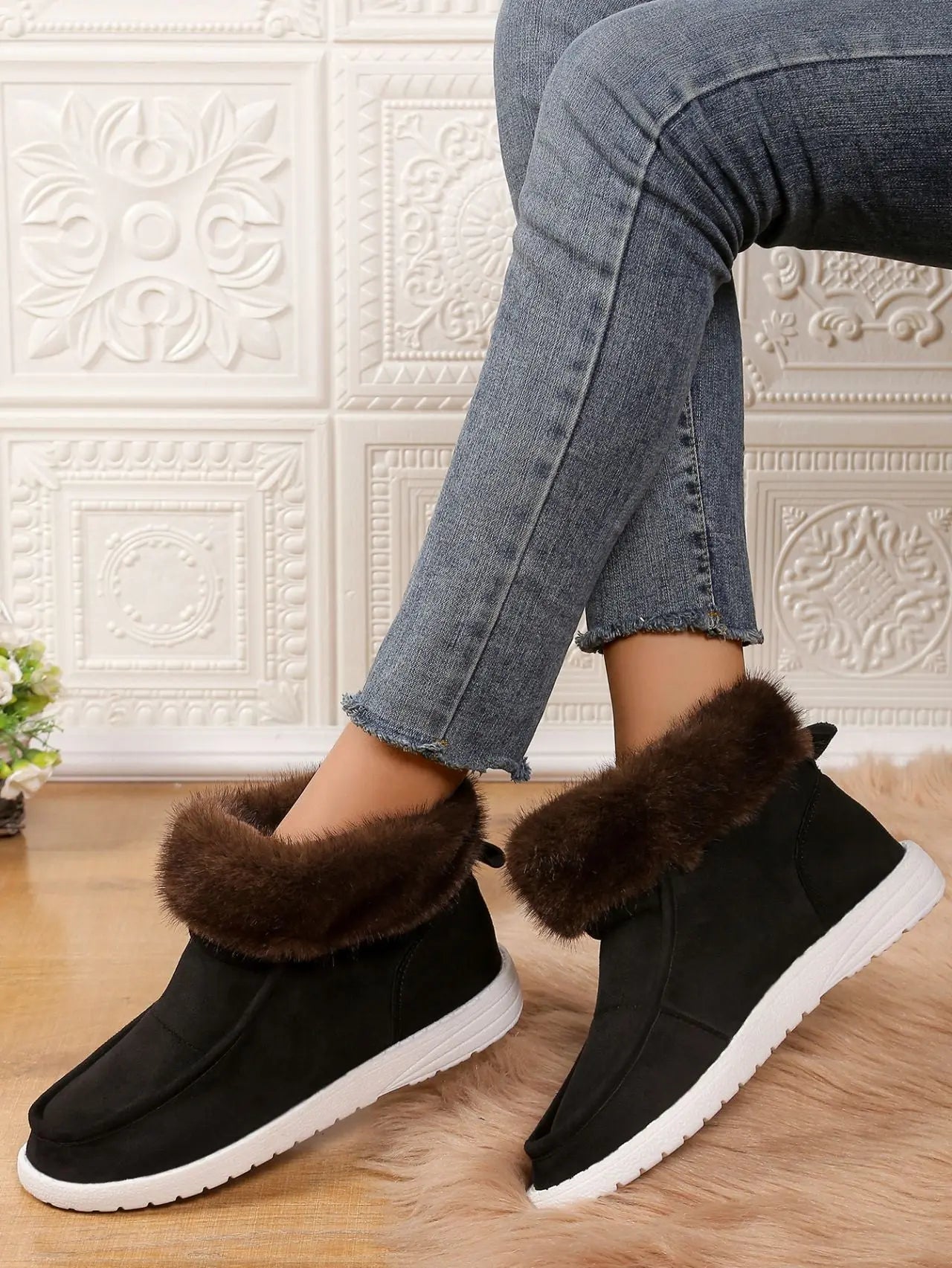 Faux Fur Suede Round Toe Sneakers GlossiChic Collection