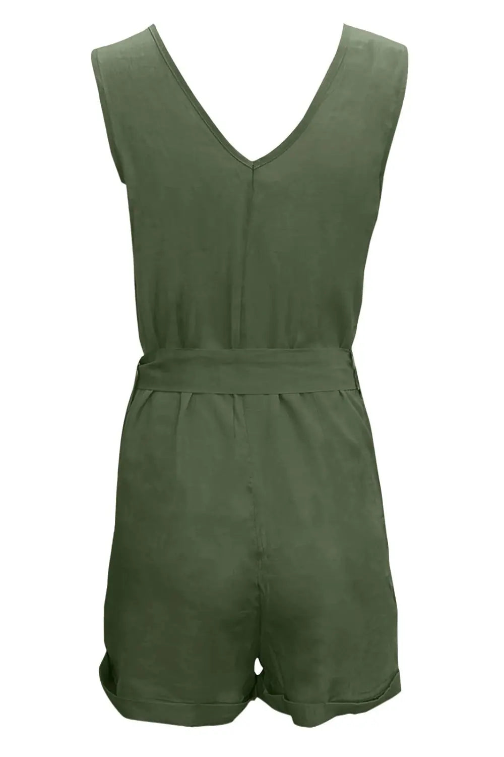 Full Size Tied V-Neck Sleeveless Romper with Pockets - GlossiChic Collection