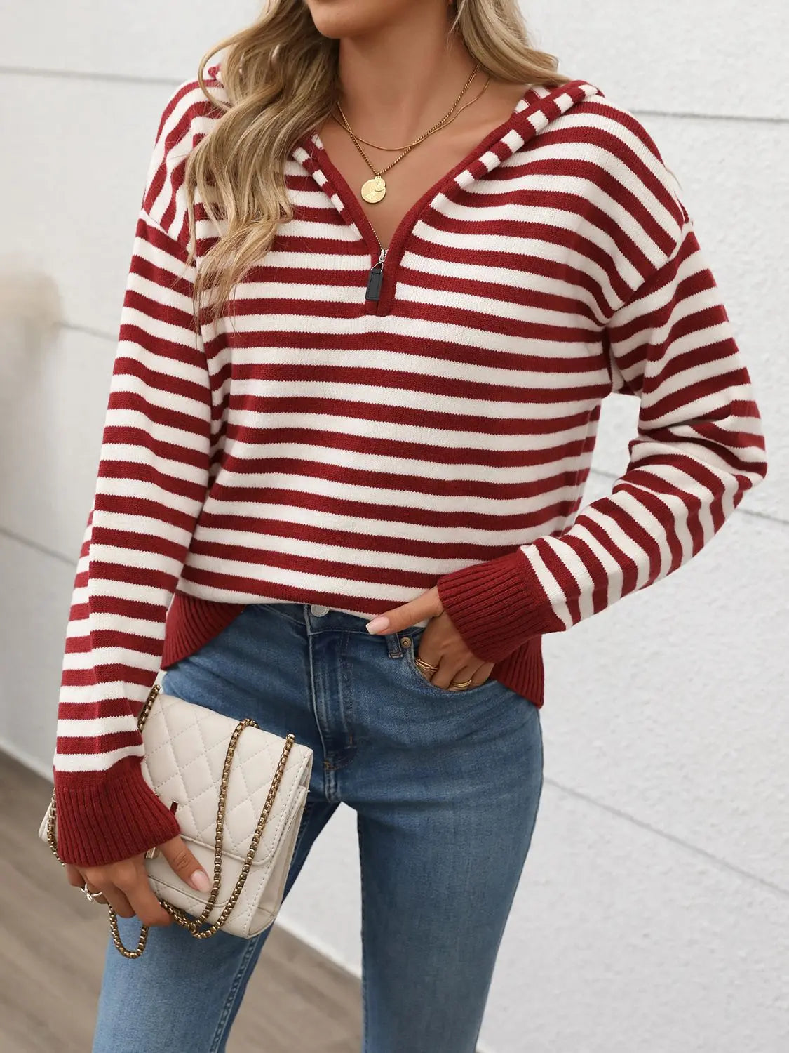 Striped Long Sleeve Hooded Sweater GlossiChic Collection