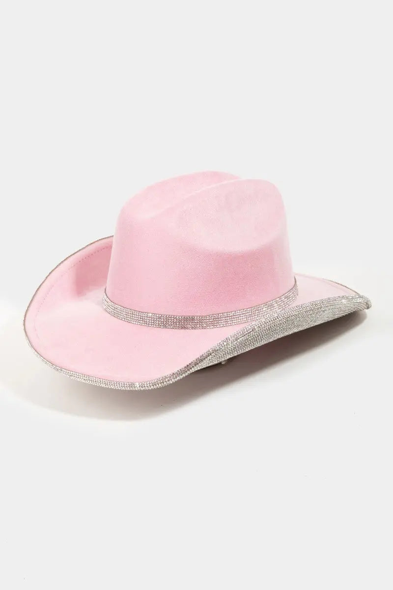 Pave Rhinestone Trim Faux Suede Hat - GlossiChic Collection LPK / One Size GlossiChic Collection Belts & Hats