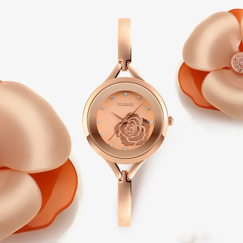 Rose Gold Steel Strap Watch GlossiChic Collection