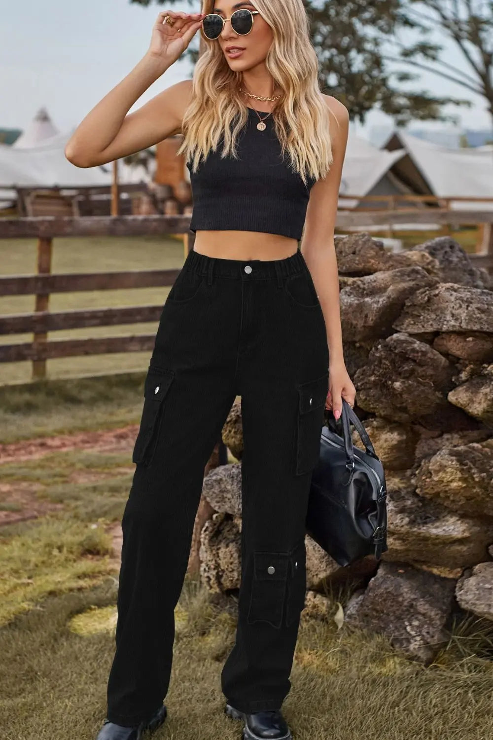 Loose Fit Long Jeans with Pockets Trendsi