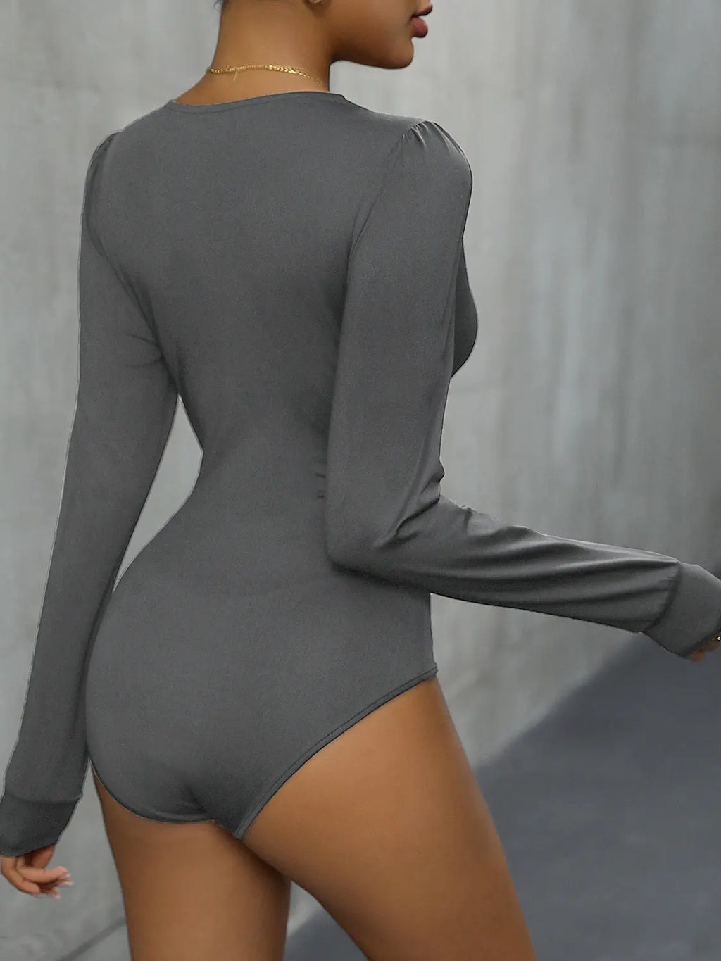 Lace Detail Plunge Long Sleeve Bodysuit - GlossiChic Collection Black / S GlossiChic Collection Bodysuits