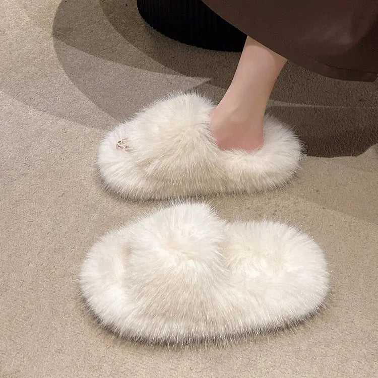 Fuzzy Open Toe Platform Slippers Trendsi