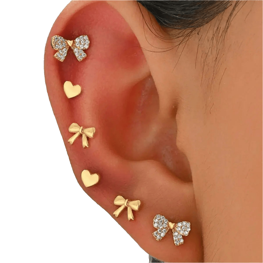6 Piece Bow Heart Stud Earrings Set - GlossiChic Collectionjewelry