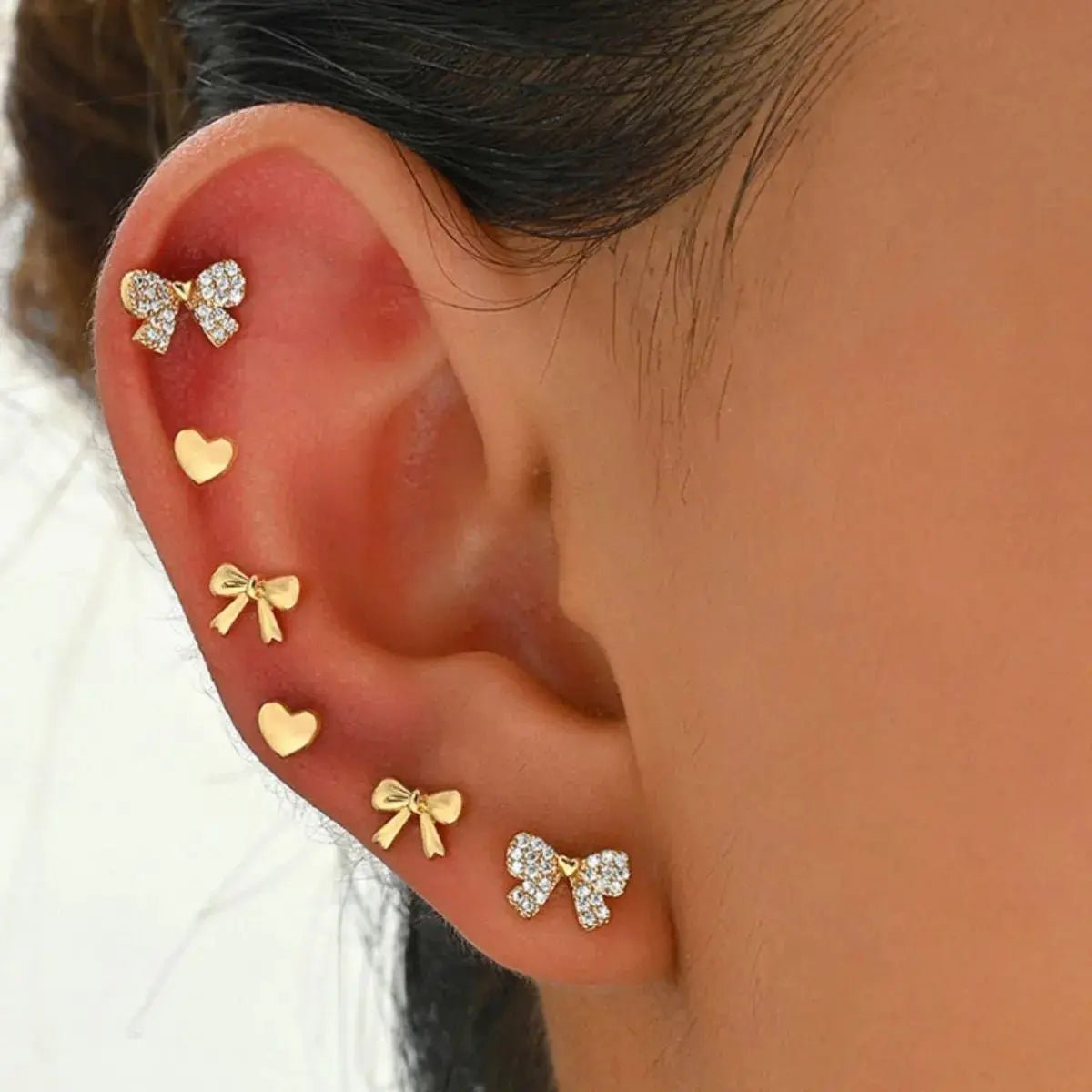 6 Piece Bow Heart Stud Earrings Set - GlossiChic Collectionjewelry