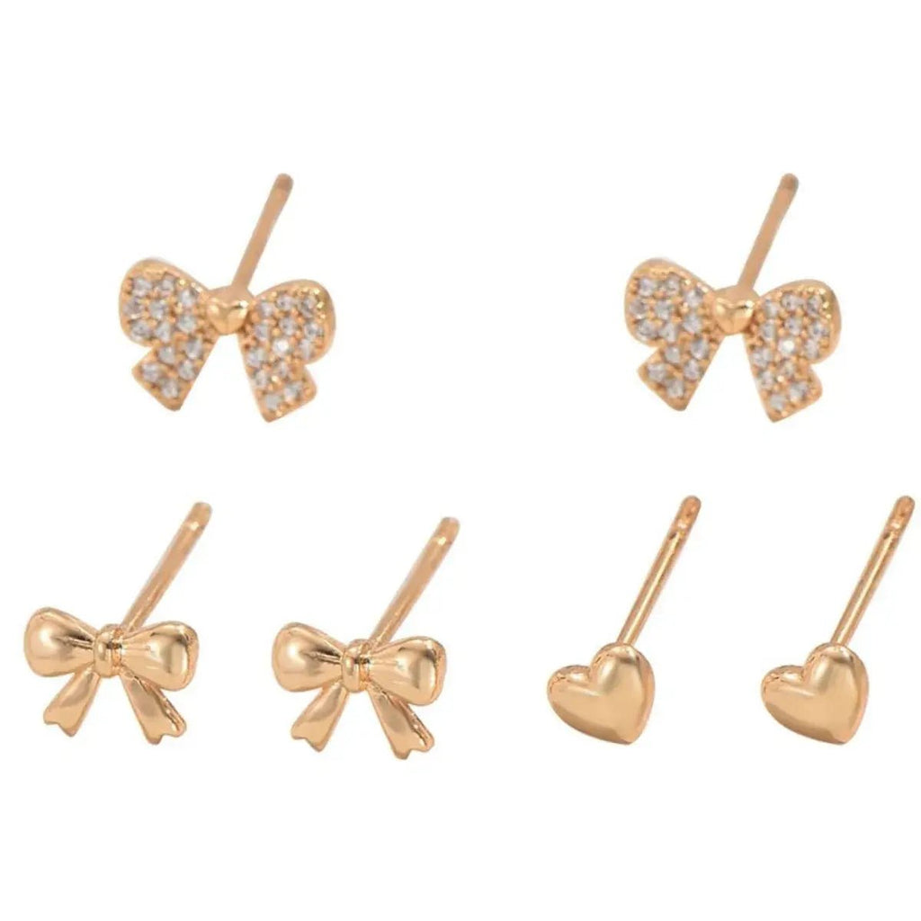 6 Piece Bow Heart Stud Earrings Set - GlossiChic Collectionjewelry