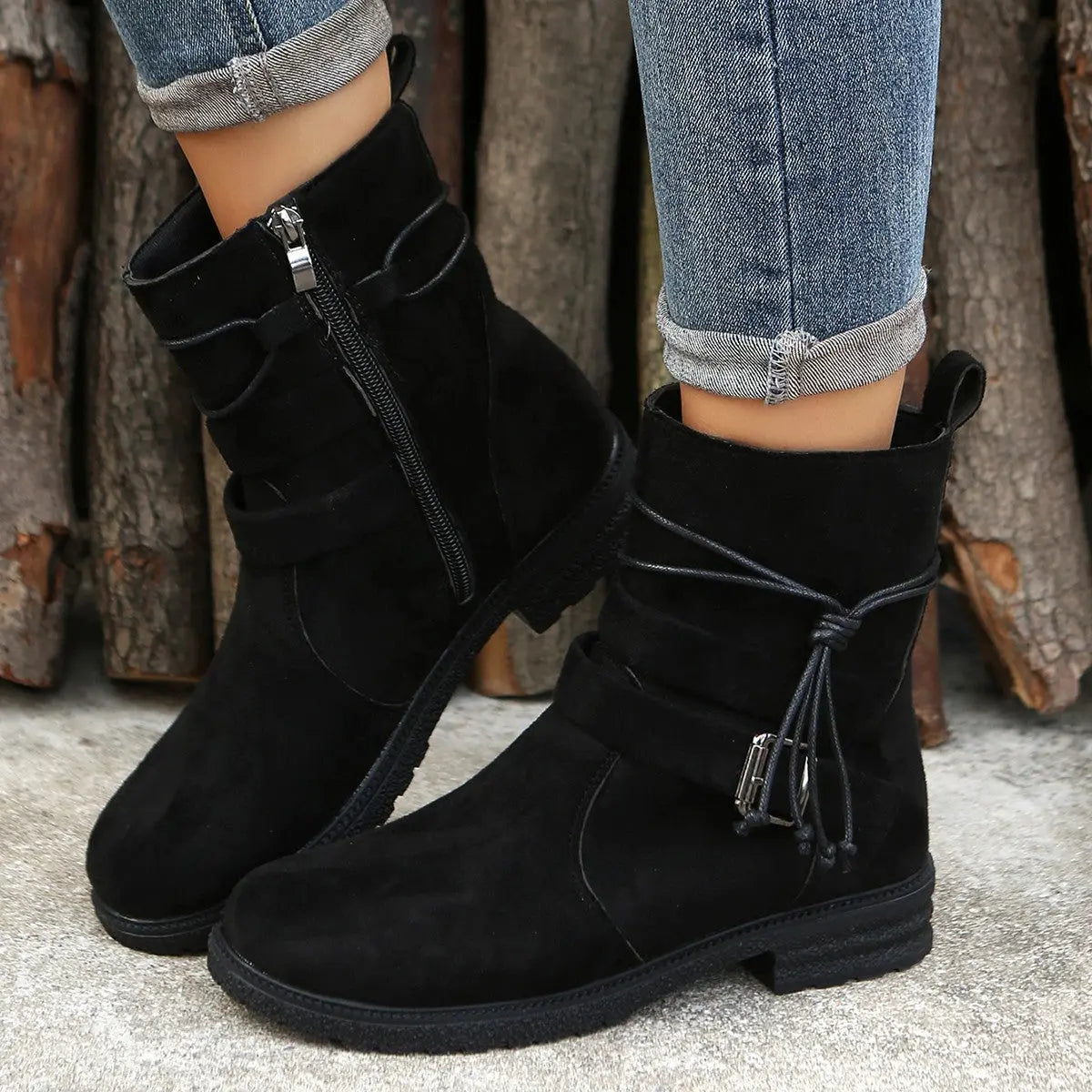 Suede Side Zip Round Toe Boots Trendsi