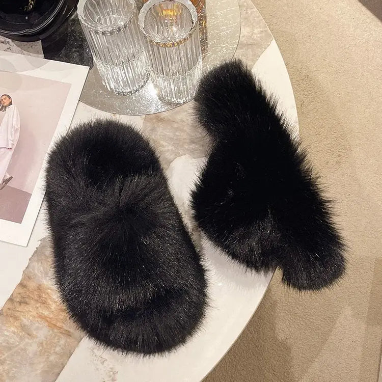 Fuzzy Open Toe Platform Slippers Trendsi