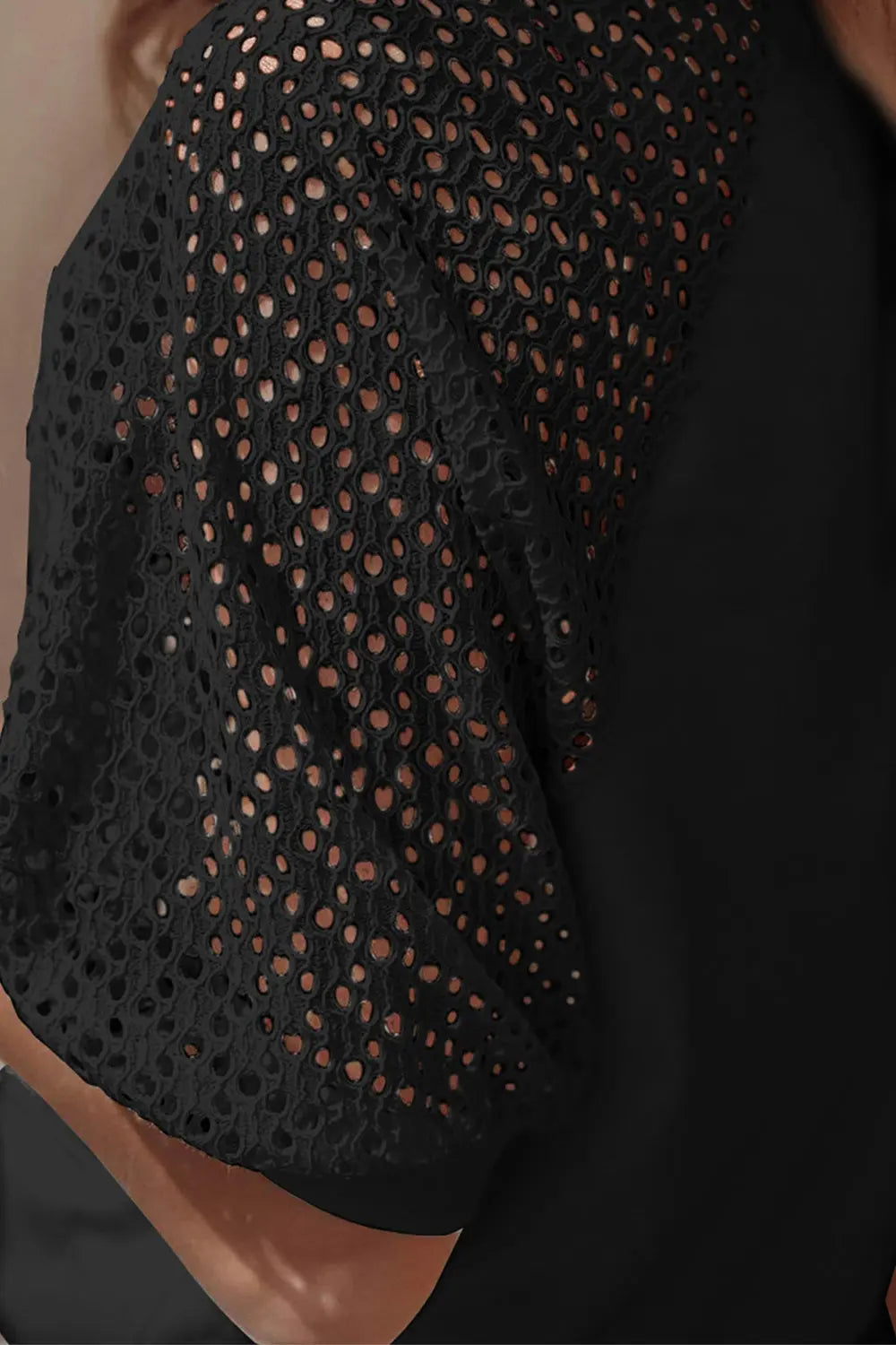 Round Neck Half Sleeve Blouse - GlossiChic Collection Black / S GlossiChic Collection Shirts & Tops
