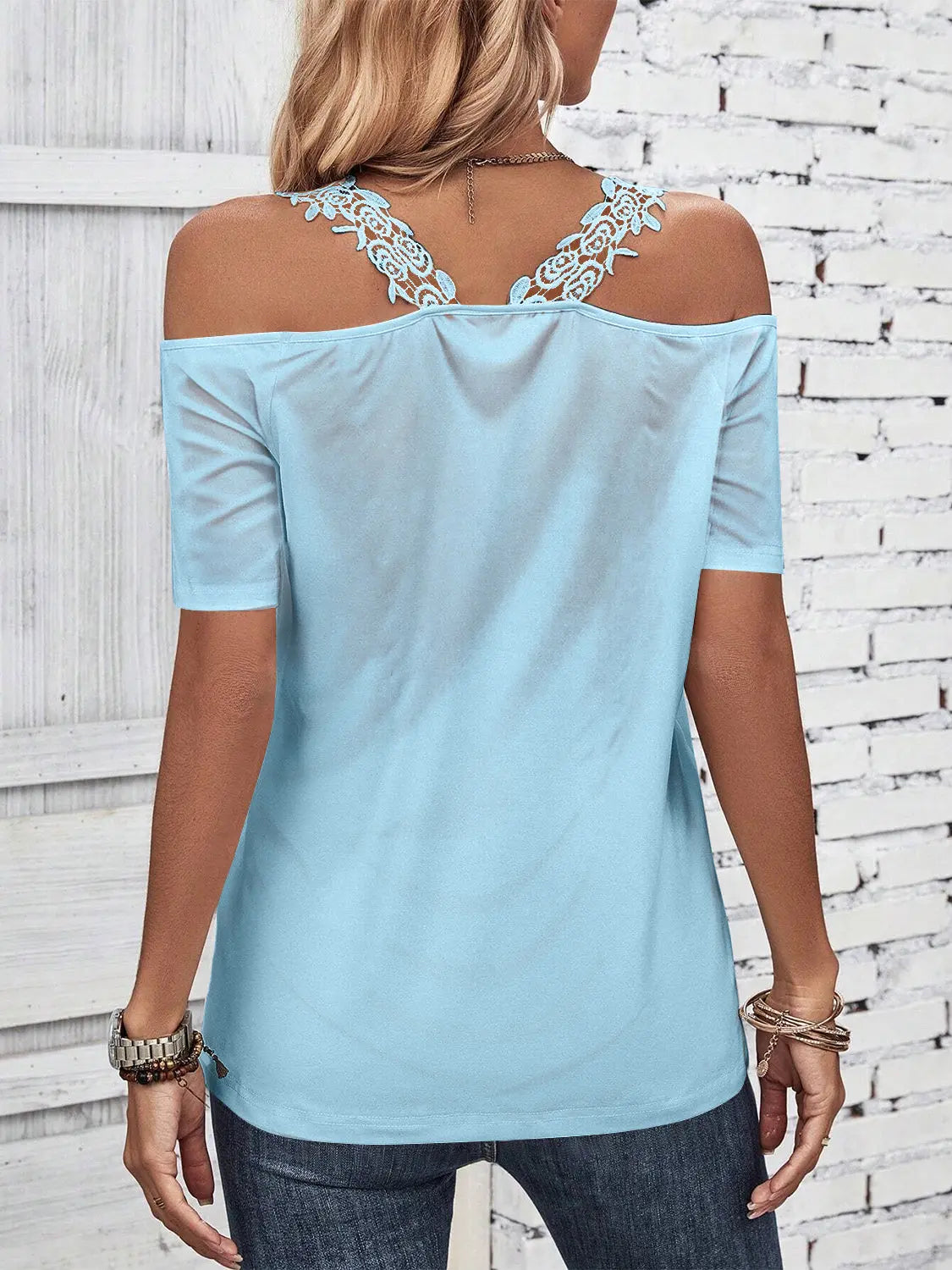 Full Size Lace Detail Short Sleeve T-Shirt Trendsi