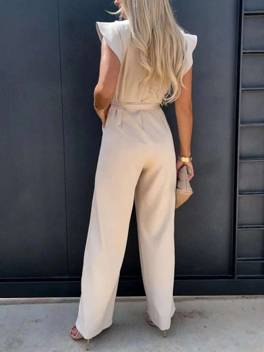 Ruffled Round Neck Cap Sleeve Jumpsuit Trendsi