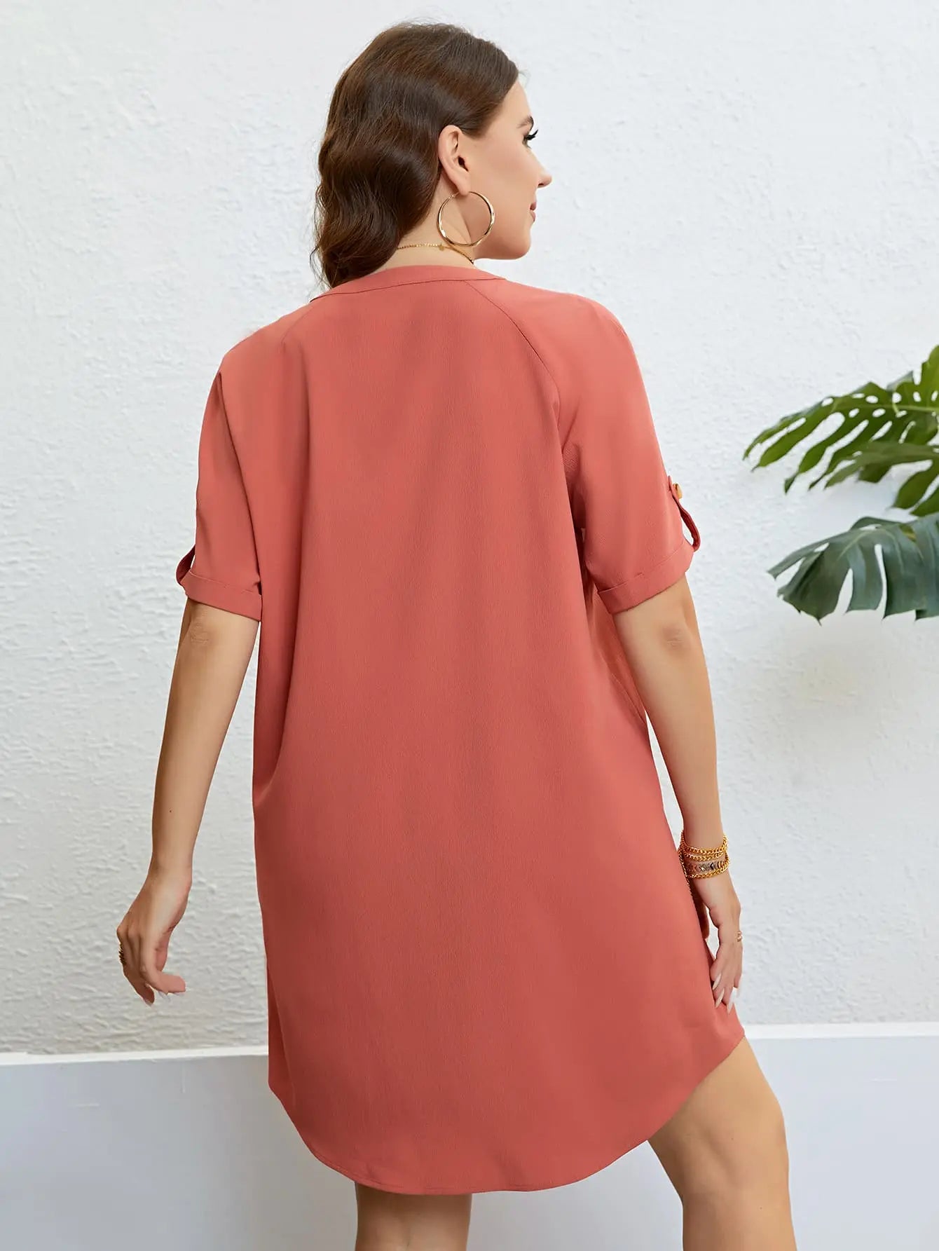 Plus Size Buttoned Notched Neck Shift Dress Trendsi