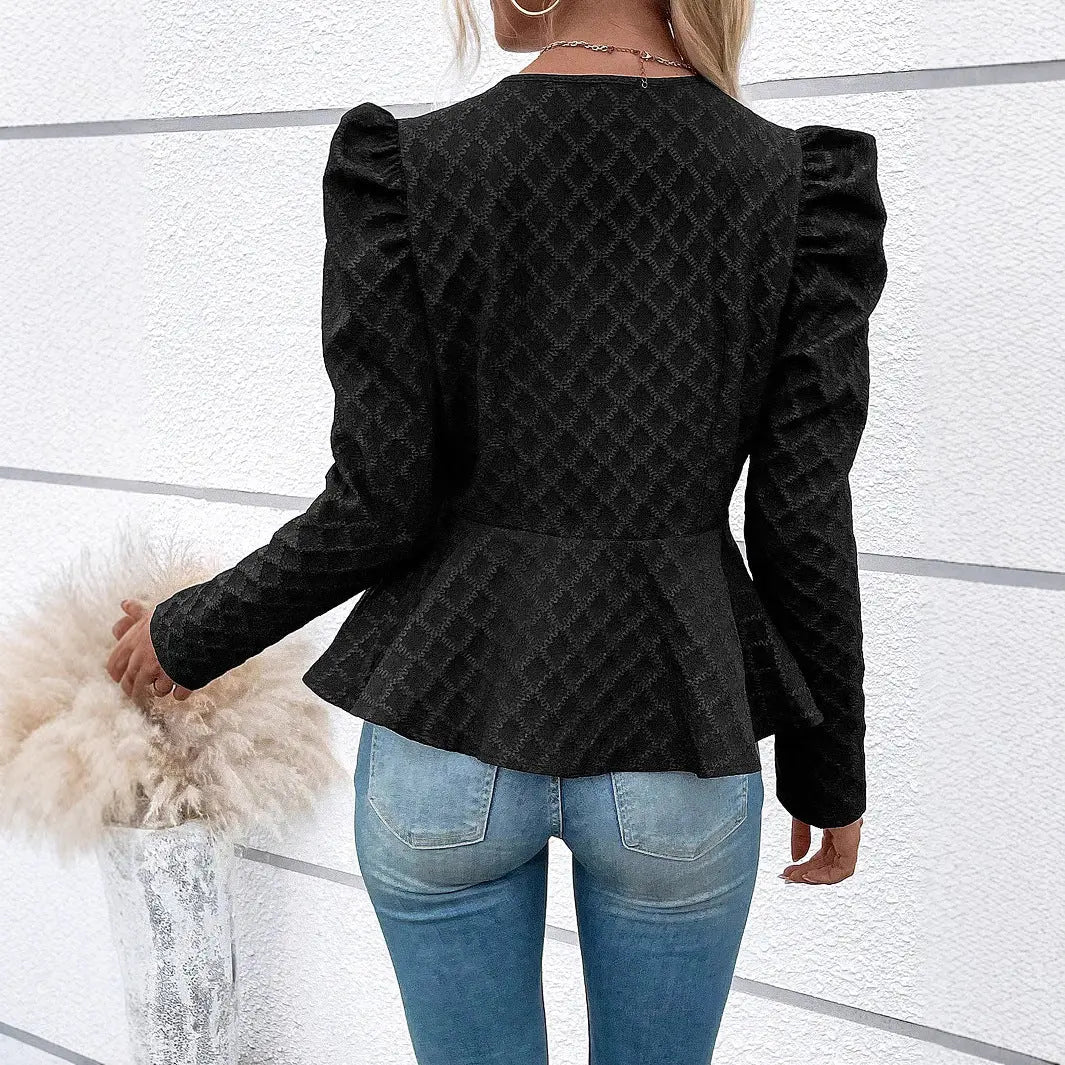 Zip Up Puff Sleeve Jacket Trendsi