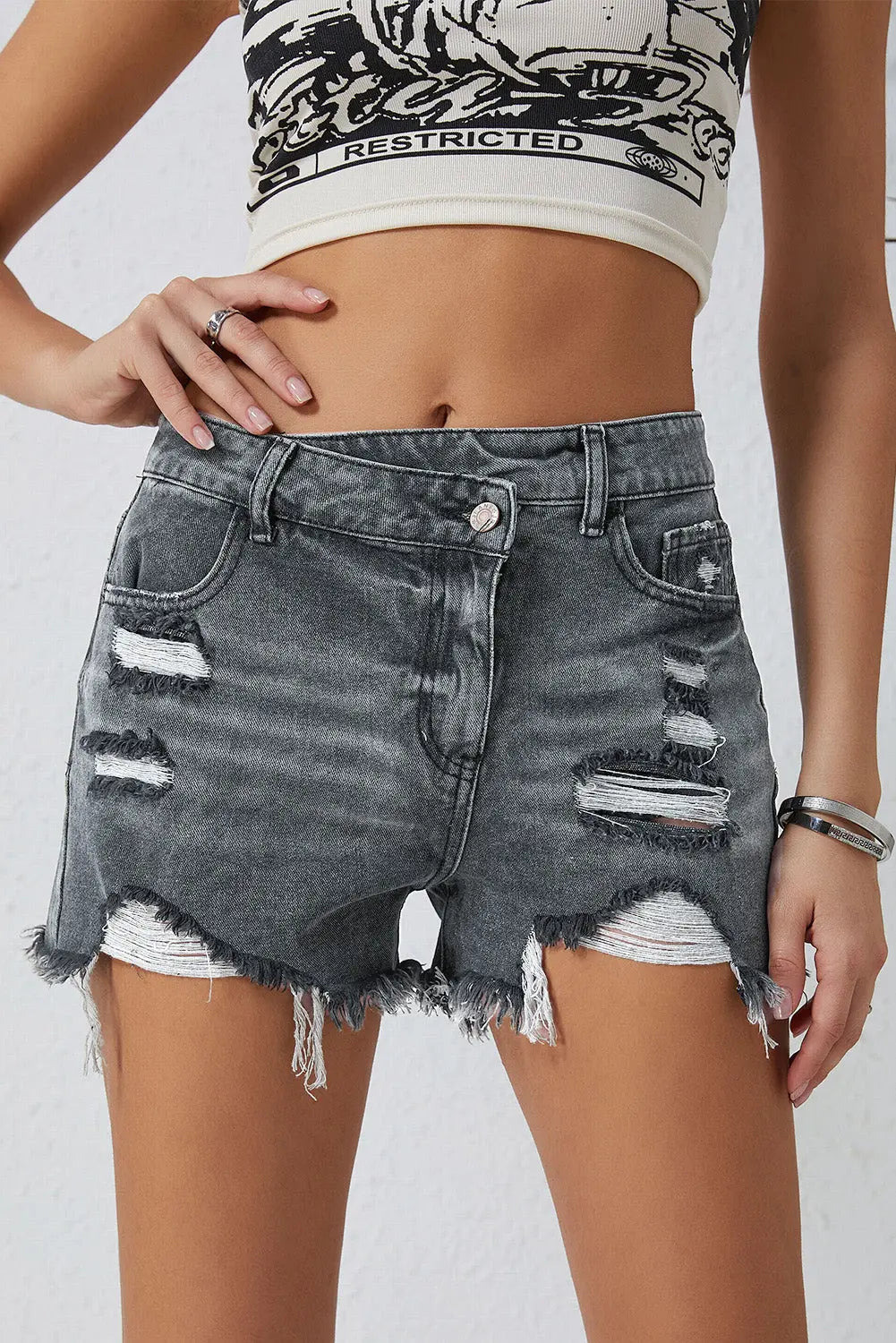 Distressed Raw Hem Denim Shorts - GlossiChic Collection