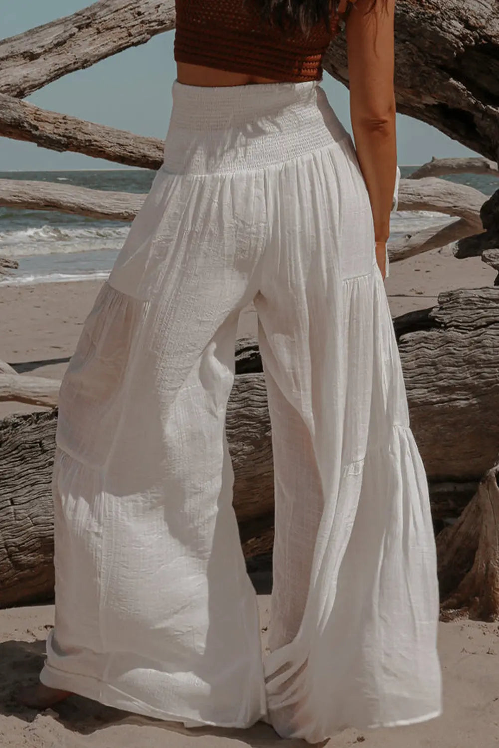 Smocked Tied Wide Leg Pants Trendsi