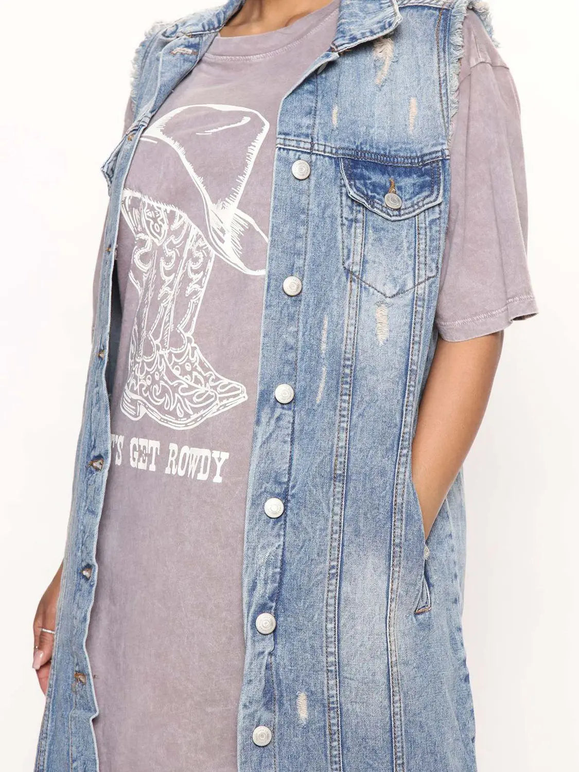 Sleeveless Longline Denim Jacket Trendsi