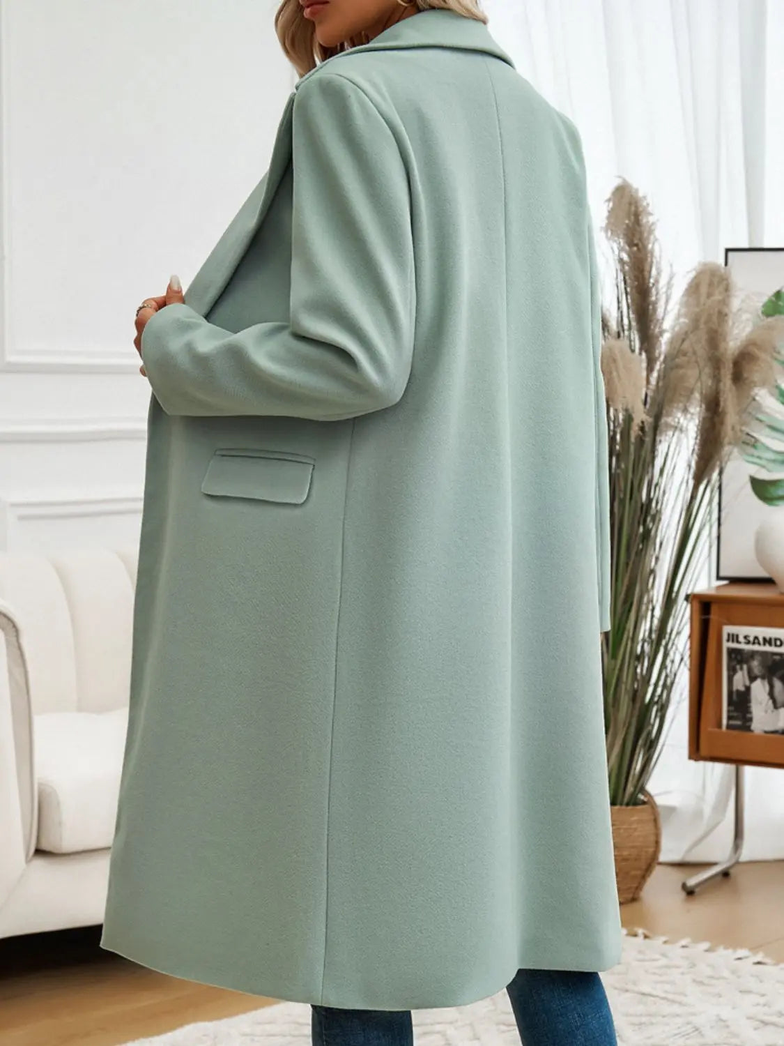 Devine Pocketed Collared Neck Long Sleeve Coat Trendsi