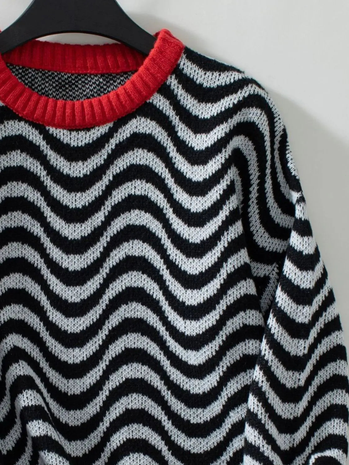 Wavy Stripes Round Neck Long Sleeve Sweater Trendsi