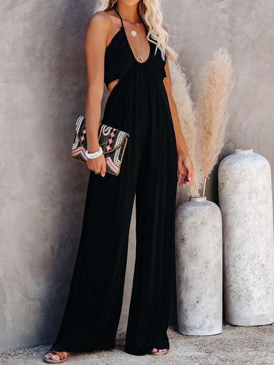 Halter Neck Wide Leg Jumpsuit Trendsi