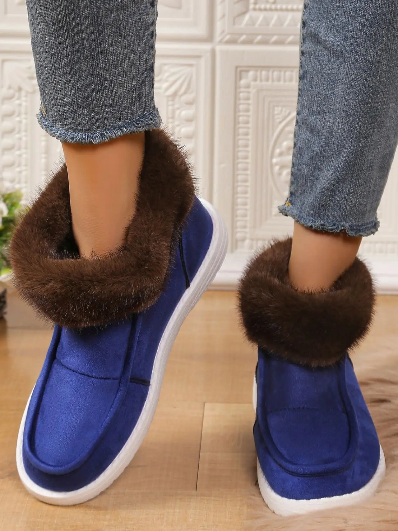 Faux Fur Suede Round Toe Sneakers GlossiChic Collection