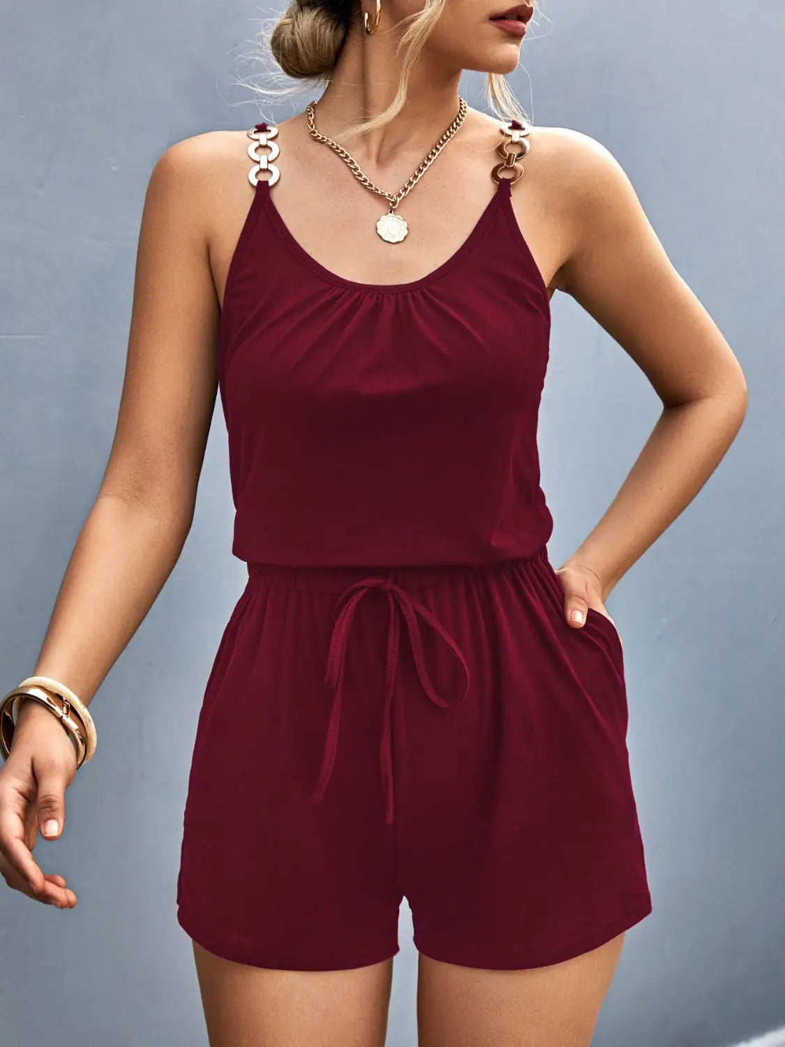 Scoop Neck Romper with Pockets Trendsi