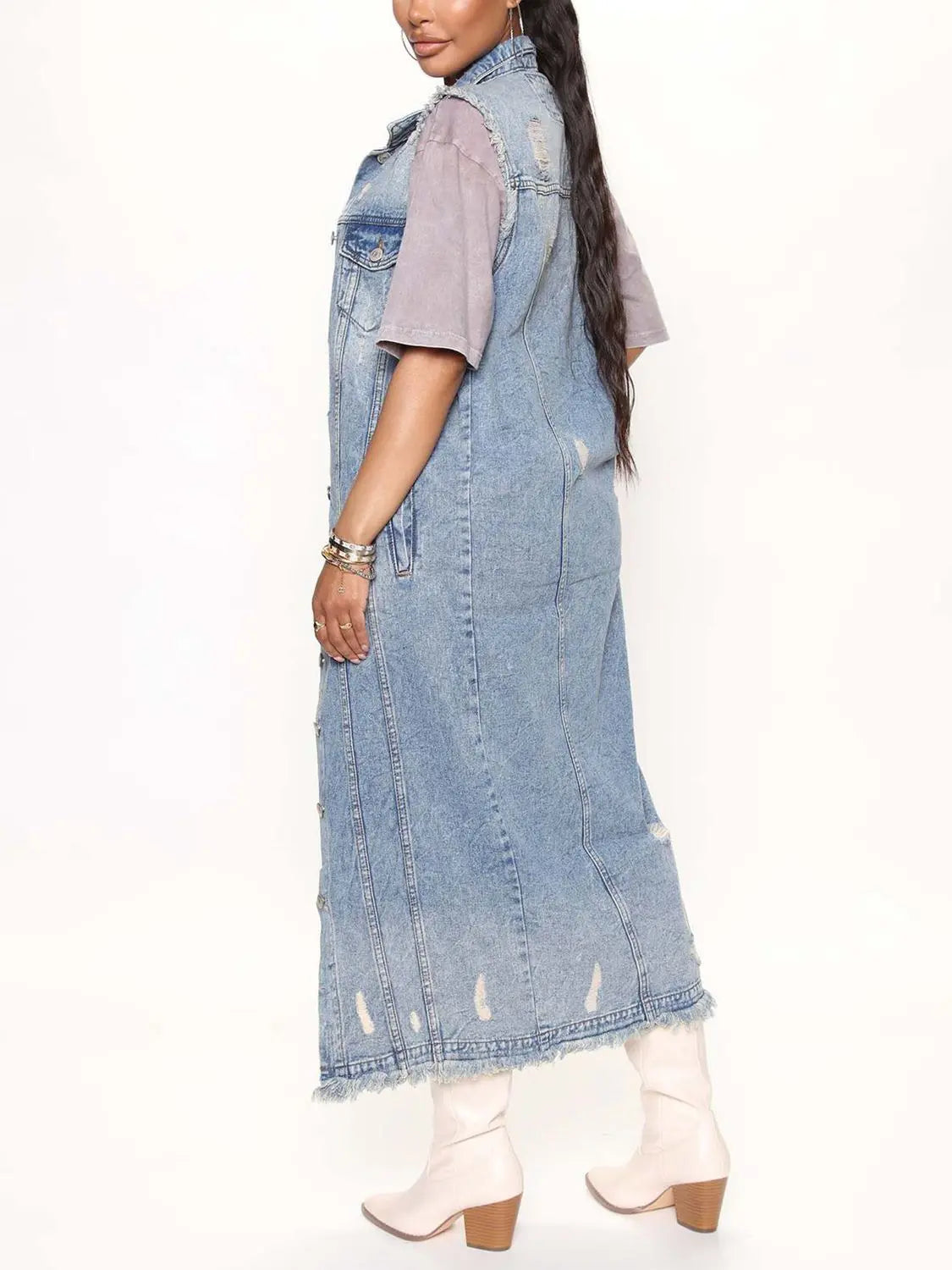 Sleeveless Longline Denim Jacket Trendsi