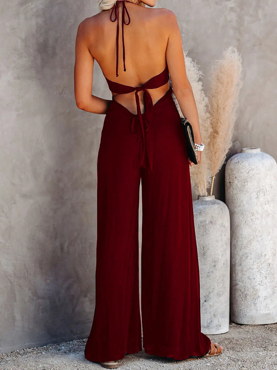 Halter Neck Wide Leg Jumpsuit Trendsi