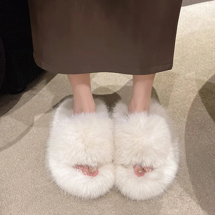 Fuzzy Open Toe Platform Slippers Trendsi