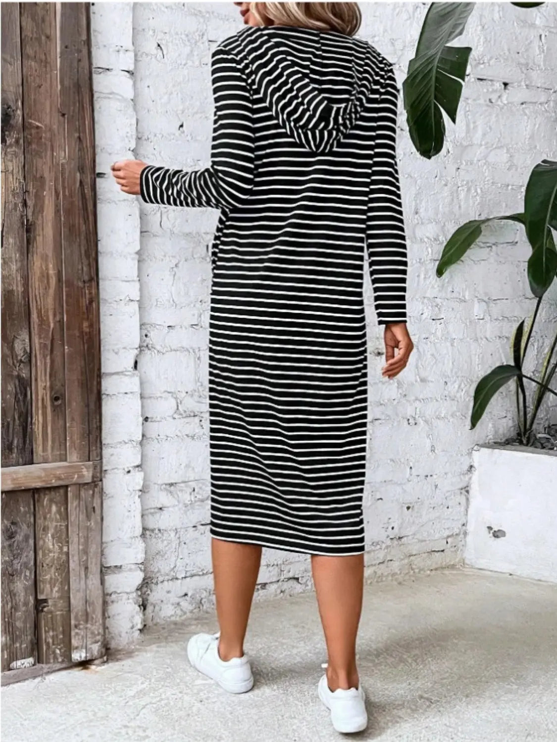 Striped Zip Front Hooded Dress Trendsi