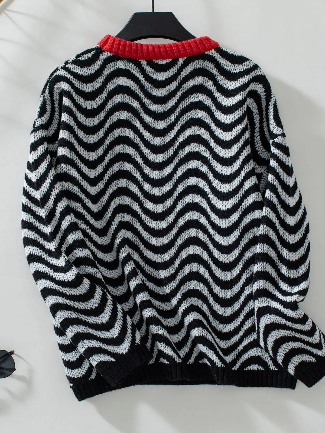 Wavy Stripes Round Neck Long Sleeve Sweater Trendsi