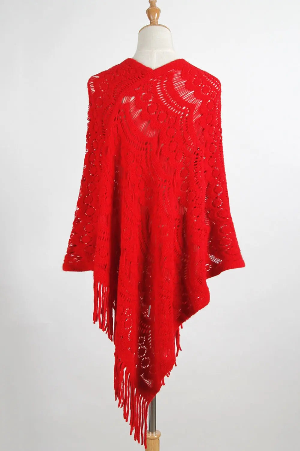 Fringe Openwork Surplice Cape Sleeve Poncho Trendsi