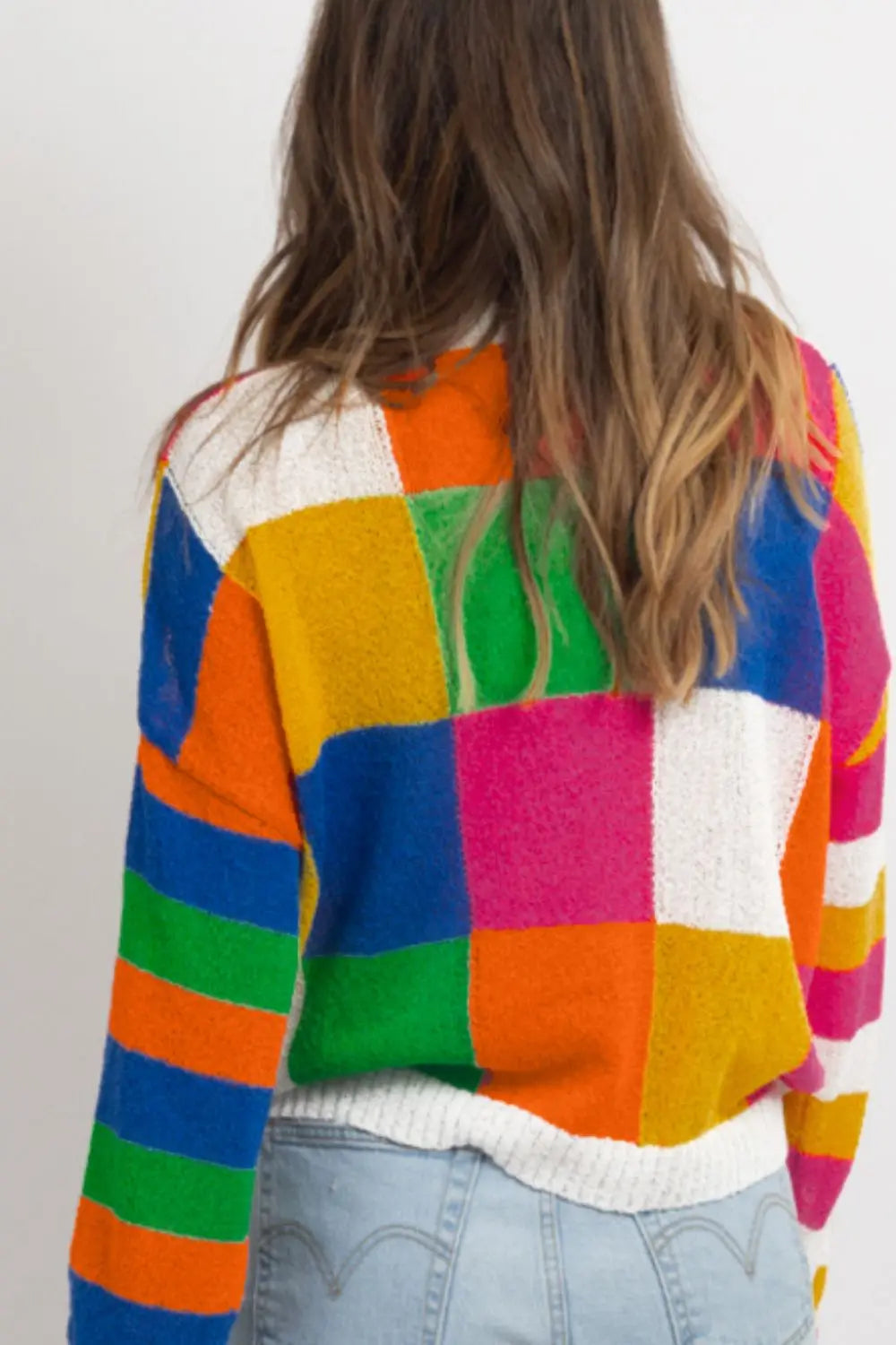 Color Block Round Neck Long Sleeve Sweater Trendsi