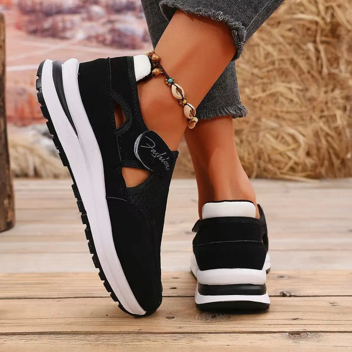 Mesh Round Toe Platform Sneakers GlossiChic Collection