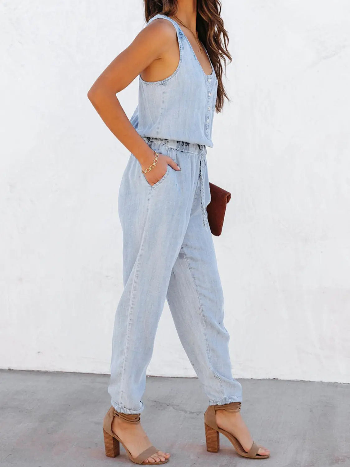 Drawstring Waist Sleeveless Jumpsuit - GlossiChic Collection