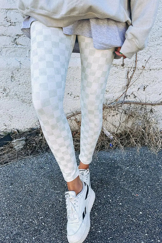 Checkered Elastic Waist Leggings Trendsi