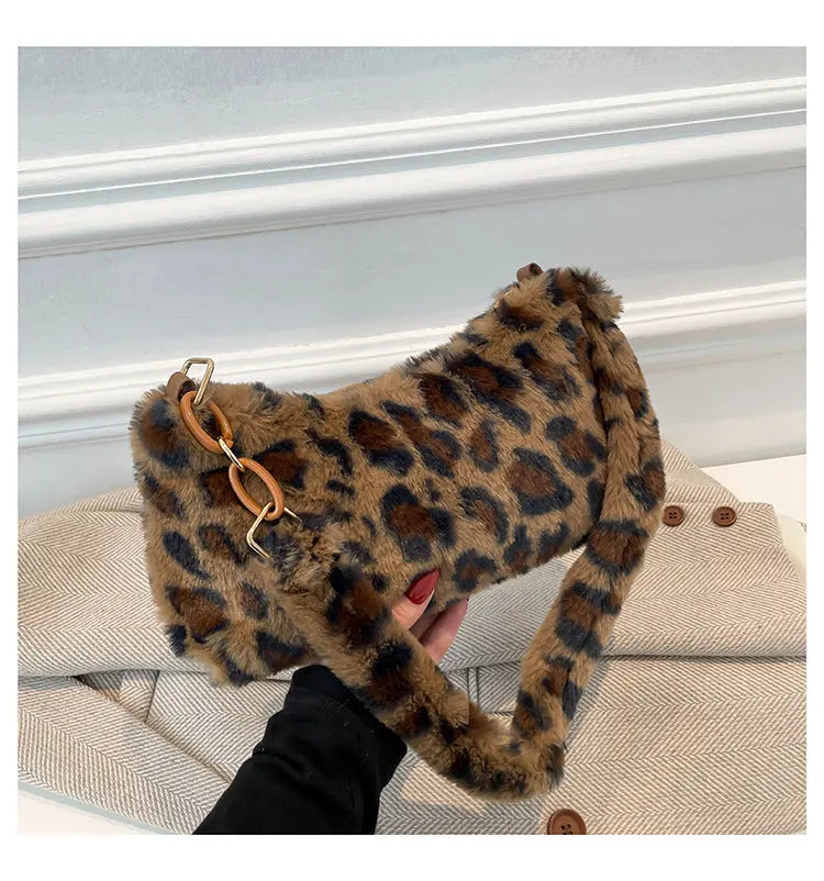 Leopard Fluff Shoulder Bag Trendsi