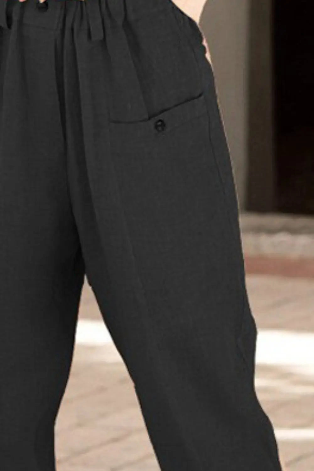 Button Detail Elastic Waist Pocket Pants - GlossiChic Collection Black / S GlossiChic Collection Jeans, Pants, & Shorts