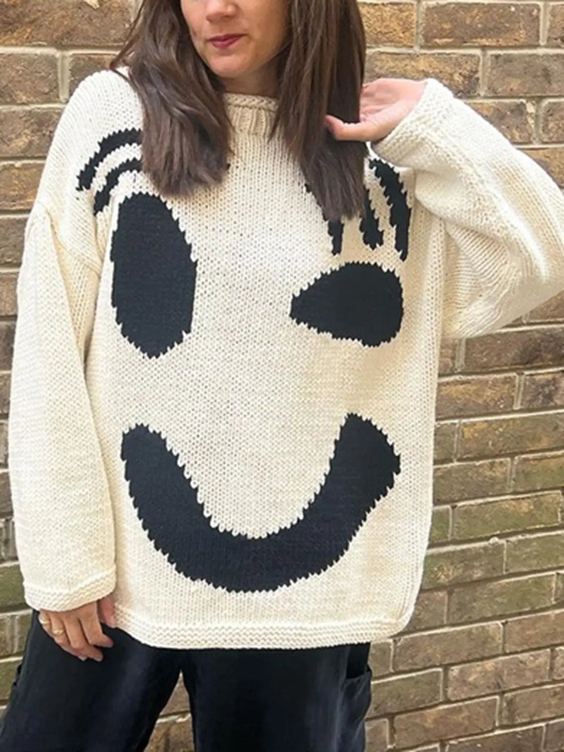 Contrast Drop Shoulder Long Sleeve Sweater GlossiChic Collection