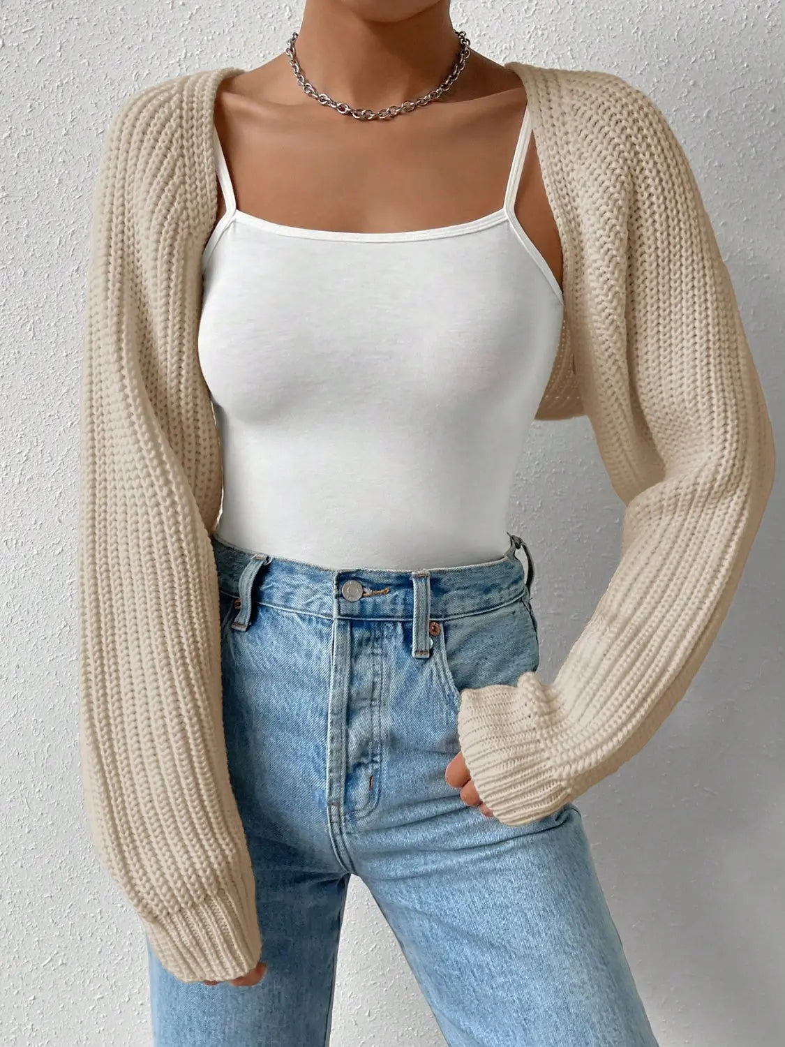 Honey Open Front Long Sleeve Cropped Cardigan Trendsi