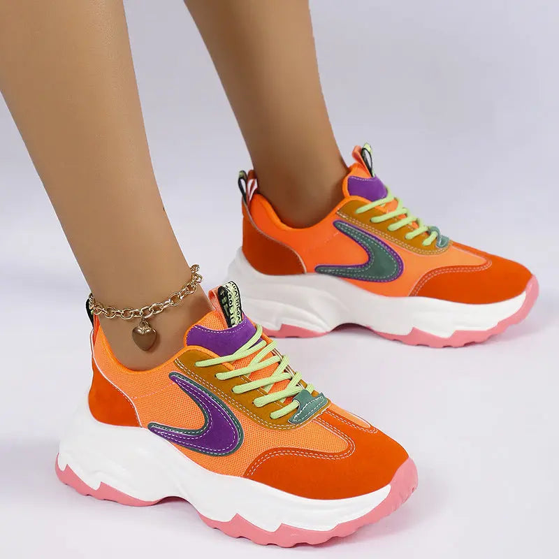 Casual Lightweight Mixed-color Lace -up Sports Running Sneakers - GlossiChic Collection