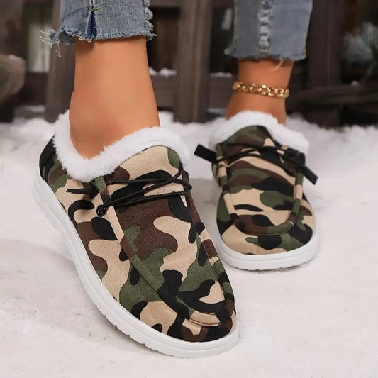 Fuzzy Camouflage Round Toe Boots Trendsi